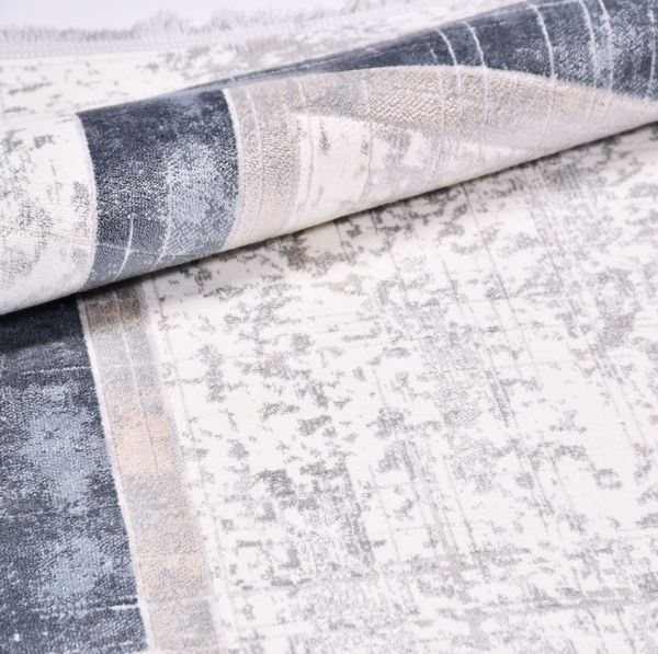 Crea Halı AKİK - 4160MV Akrilik Dokuma Çerçeveli Gri Mavi Modern Salon Halısı My Crea Home