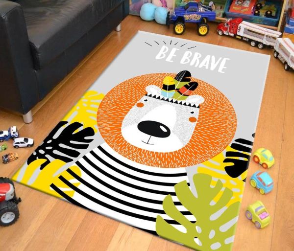 Cino 74 Gri Be Brave Yazılı Çocuk Odası Halı Bebek Oyun Halısı