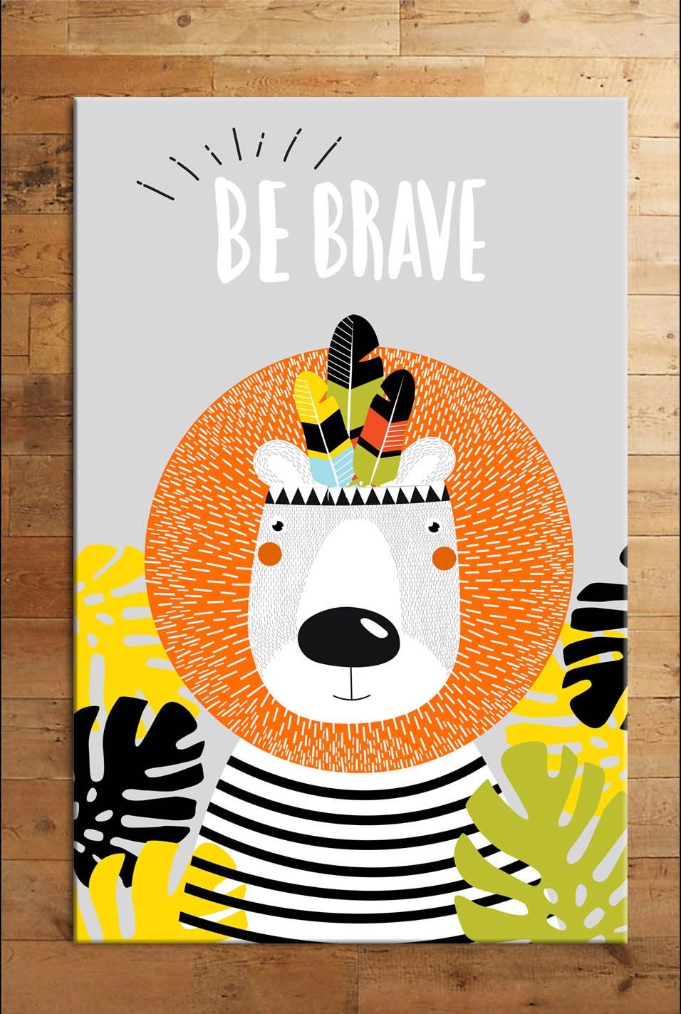 Cino 74 Gri Be Brave Yazılı Çocuk Odası Halı Bebek Oyun Halısı