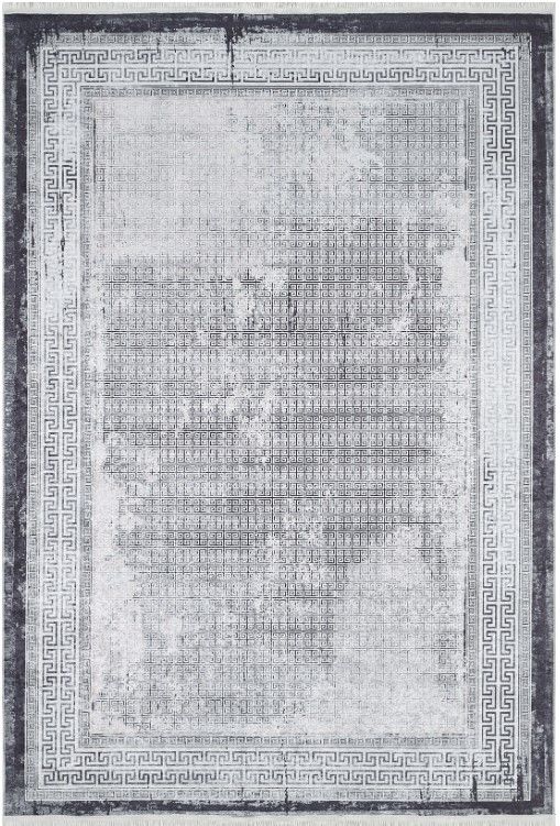 Halımax Dara 195 Yıkanabilir Kaymaz Dokuma Tabanlı Siyah Çerçeveli Gri Modern Halı 120x200