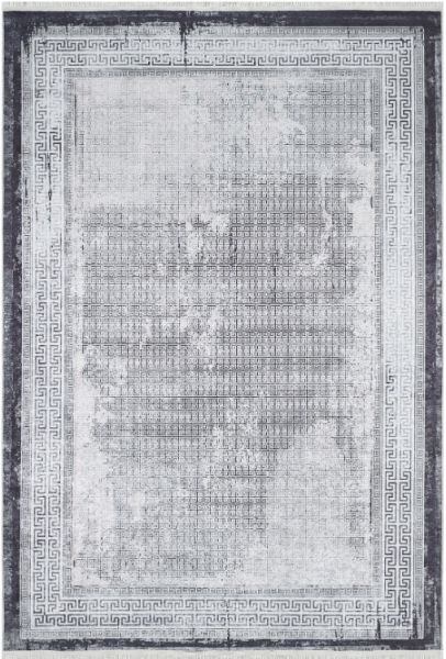 Halımax Dara 195 Yıkanabilir Kaymaz Dokuma Tabanlı Siyah Çerçeveli Gri Modern Halı 120x200
