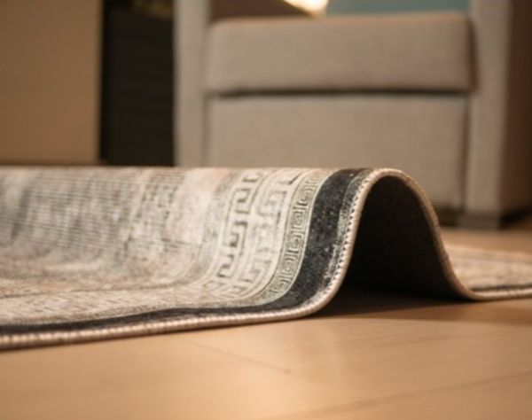 Halımax Dara 195 Yıkanabilir Kaymaz Dokuma Tabanlı Siyah Çerçeveli Gri Modern Halı 120x250
