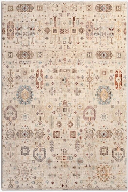 Crea Halı Panama PN01K Anadolu Motifli Krem Vintage Salon Oturma Odası Mutfak Koridor Etnik Desenli Halı Hav Toz Vermez Yolluk