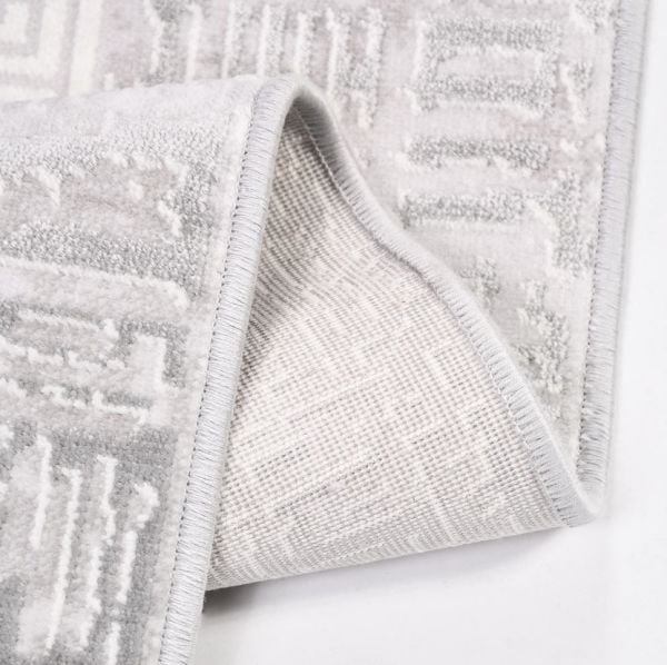 Crea Halı AKİK - 4205GR Akrilik Dokuma Çerçeveli Gri Modern Salon Halısı My Crea Home