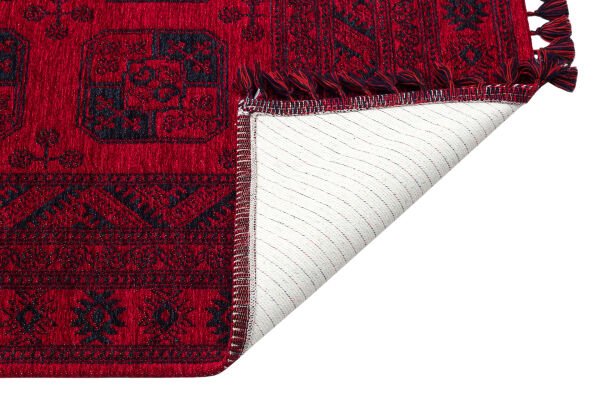 Eko Halı Buhari BHR 01 Red Afgan Desenli Akrilik Şönil Hav Toz Vermez Etnik Modern Halı