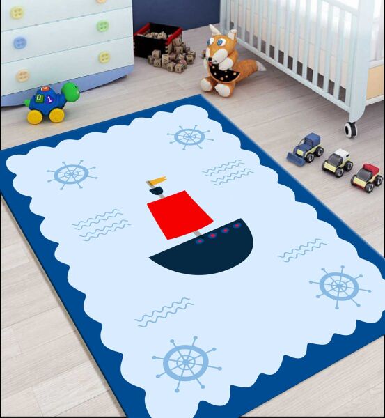 Cino 74 Gemi Deniz Temalı Çocuk Odası Halı Bebek Oyun Halısı