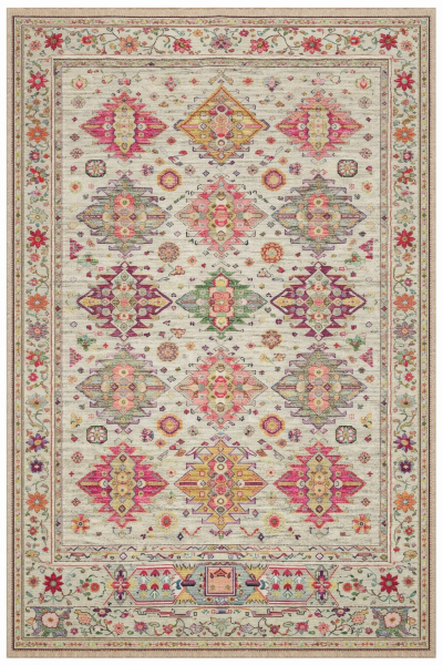 Drom Pamuk Dokuma Taban Kaymaz Şönil Makinede Yıkanabilir Etnik Çerçeveli Eskitme Çiçek Desenli Salon Yatak Odası Mutfak Koridor Yolluk Halı