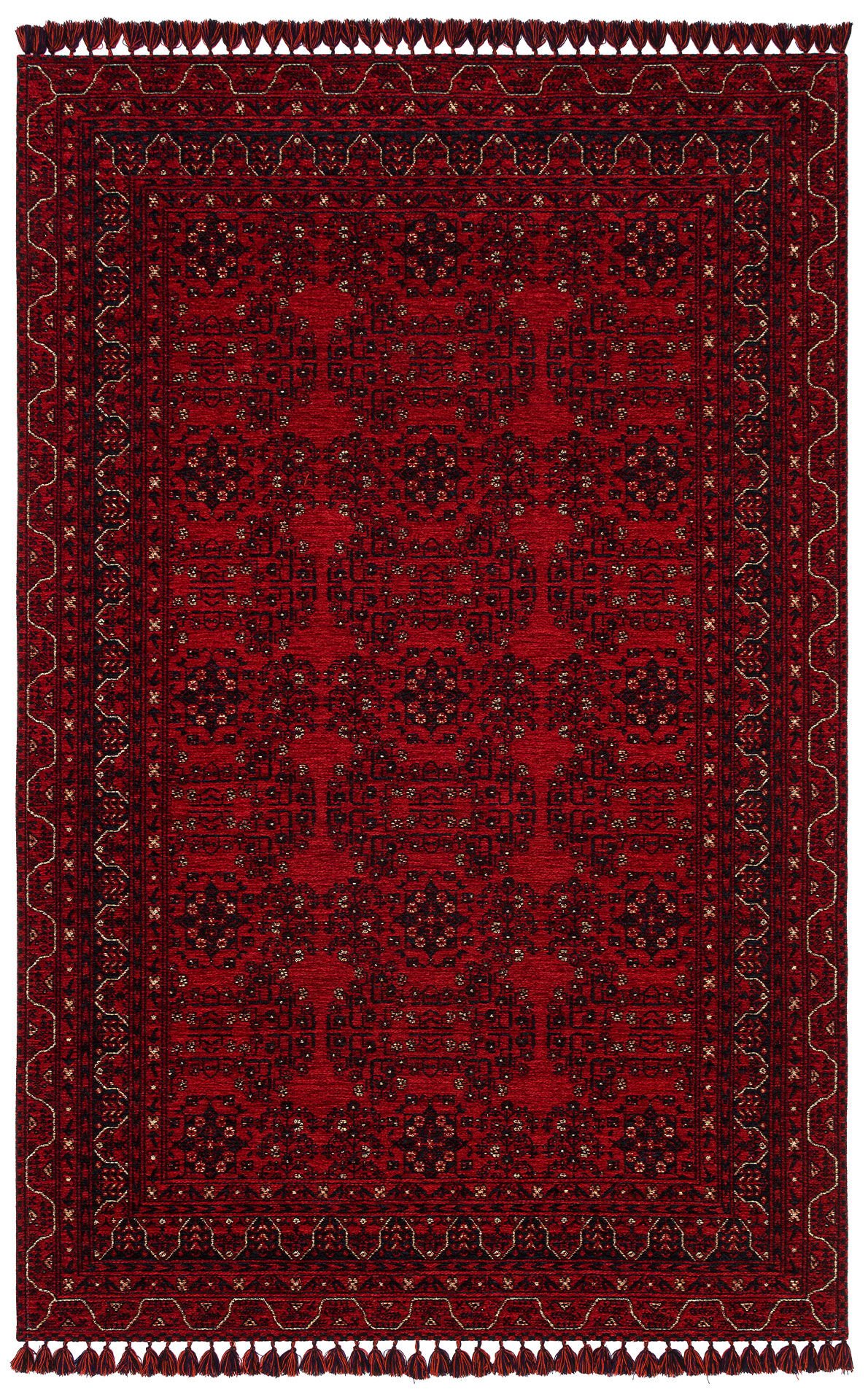 Eko Halı Buhari BHR 02 Red Afgan Desenli Akrilik Şönil Hav Toz Vermez Etnik Modern Halı
