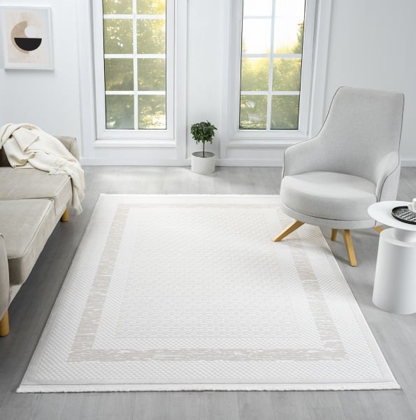Seyran Vista 5111 Bej Salon Halısı Yolluk Yumuşak Tuşeli Modern Dokuma Makine Halısı