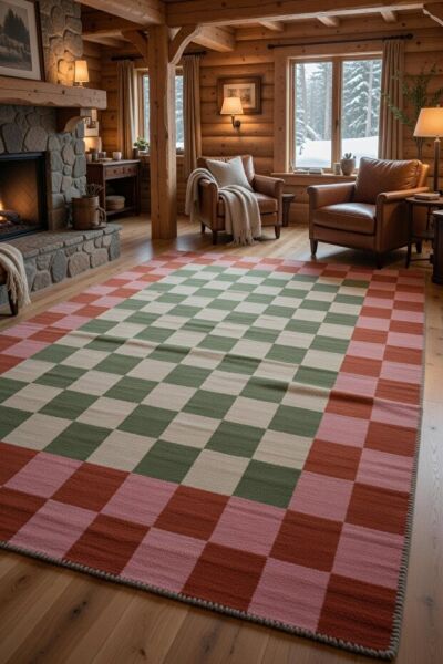 Drom Pamuk Dokuma Taban Kaymaz Şönil Makinede Yıkanabilir Çok Renkli Kareli Damalı Salon Yatak Odası Mutfak Koridor Yolluk Halı