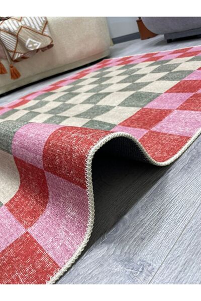 Drom Pamuk Dokuma Taban Kaymaz Şönil Makinede Yıkanabilir Çok Renkli Kareli Damalı Salon Yatak Odası Mutfak Koridor Yolluk Halı