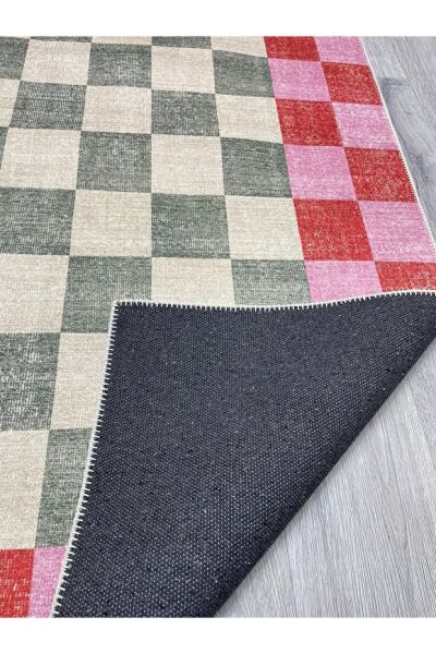 Drom Pamuk Dokuma Taban Kaymaz Şönil Makinede Yıkanabilir Çok Renkli Kareli Damalı Salon Yatak Odası Mutfak Koridor Yolluk Halı