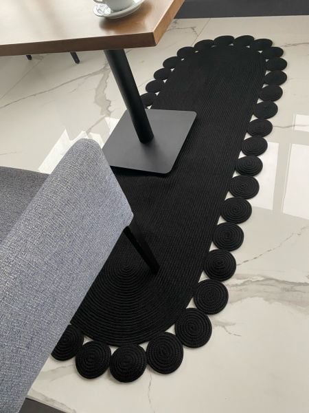 Milda 76 Jüt Hasırlı El Örgüsü Kilim Siyah Çift Taraflı Jüt Halı Koridor Mutfak Banyo Halısı Jüt Yolluk