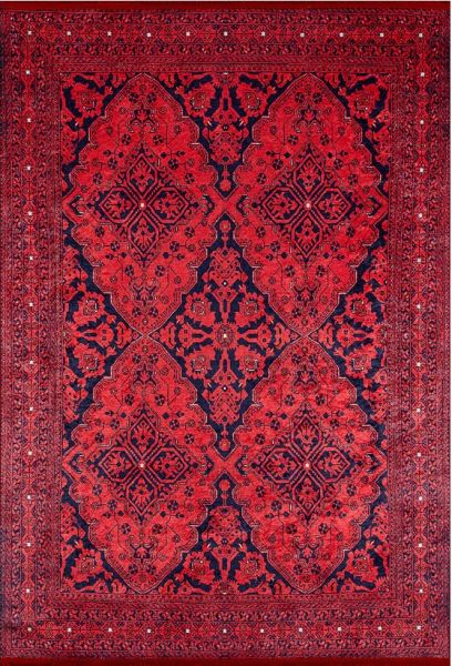 Halımax Dara 396 Yıkanabilir Kaymaz Dokuma Tabanlı Kırmızı Afgan Desenli Modern Halı 80x300