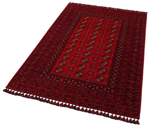Eko Halı Buhari BHR 04 Red Afgan Desenli Akrilik Şönil Hav Toz Vermez Etnik Modern Halı