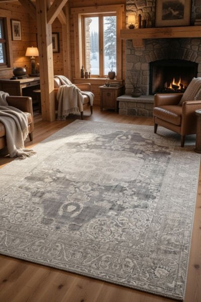 Drom Pamuk Dokuma Taban Kaymaz Şönil Makinede Yıkanabilir Soft Gri Bej Vintage Salon Yatak Odası Mutfak Koridor Yolluk Halı