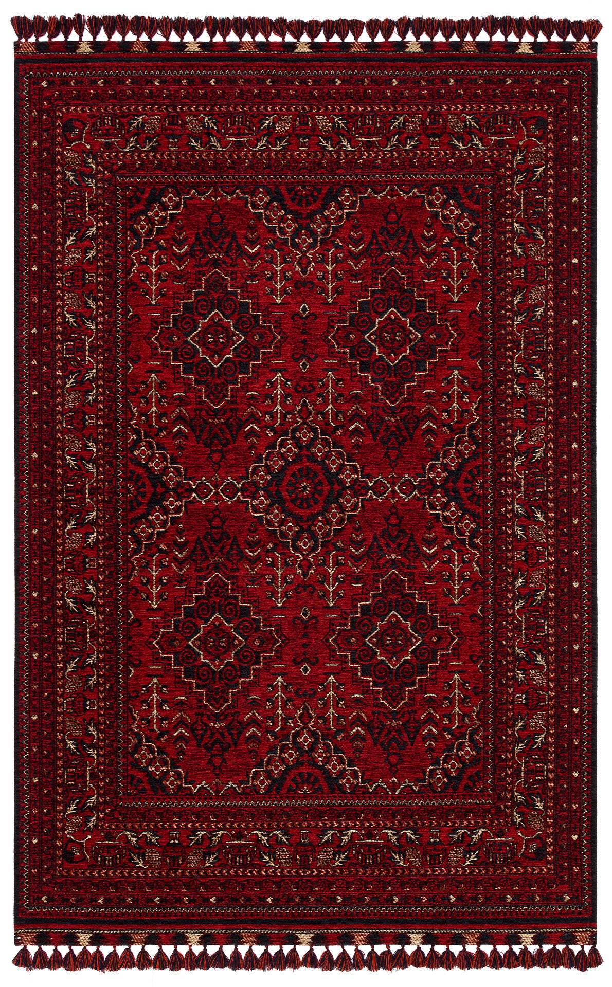 Eko Halı Buhari BHR 05 Red Afgan Desenli Akrilik Şönil Hav Toz Vermez Etnik Modern Halı