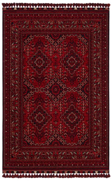 Eko Halı Buhari BHR 05 Red Afgan Desenli Akrilik Şönil Hav Toz Vermez Etnik Modern Halı