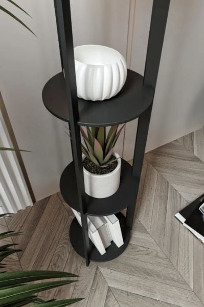 Messer Radiante Crop Siyah Raflı Modern Lambader Ayaklı Dekoratif Abajur Modern Aydınlatma