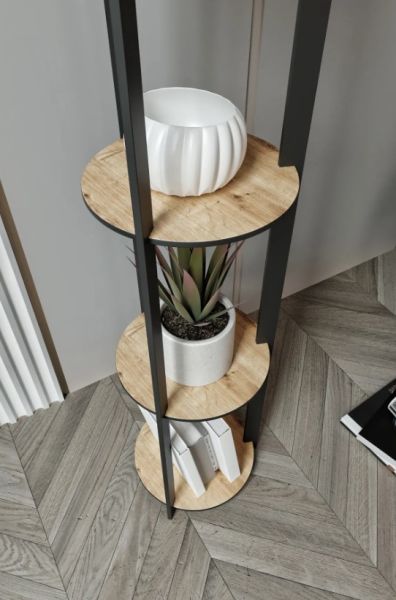 Messer Radiante Crop Meşe Raflı Modern Lambader Ayaklı Dekoratif Abajur Modern Aydınlatma