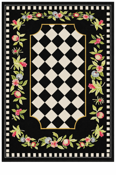 Drom Pamuk Dokuma Taban Kaymaz Şönil Makinede Yıkanabilir Siyah Beyaz Damalı Salon Yatak Odası Mutfak Koridor Yolluk Halı