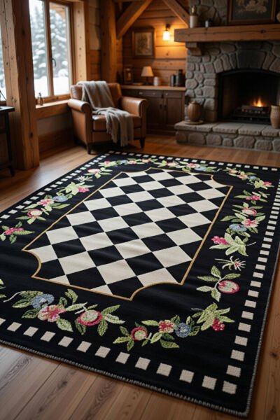 Drom Pamuk Dokuma Taban Kaymaz Şönil Makinede Yıkanabilir Siyah Beyaz Damalı Salon Yatak Odası Mutfak Koridor Yolluk Halı