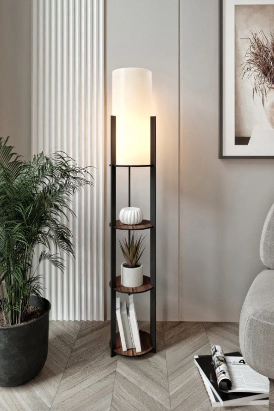 Messer Radiante Crop Kahve Raflı Modern Lambader Ayaklı Dekoratif Abajur Modern Aydınlatma