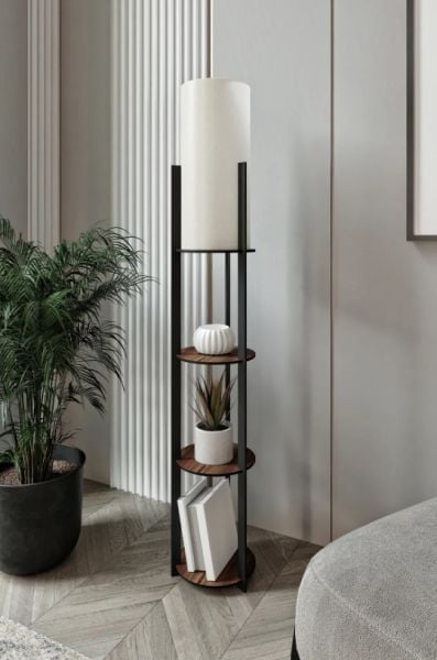 Messer Radiante Crop Kahve Raflı Modern Lambader Ayaklı Dekoratif Abajur Modern Aydınlatma