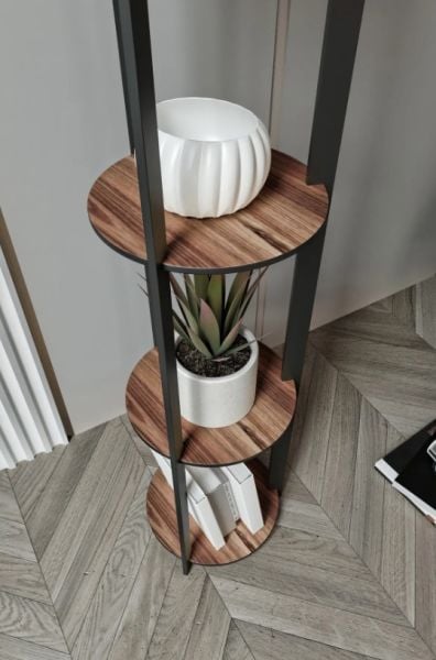 Messer Radiante Crop Kahve Raflı Modern Lambader Ayaklı Dekoratif Abajur Modern Aydınlatma