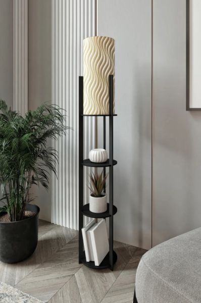 Messer Radiante Sun Siyah Raflı Modern Lambader Ayaklı Dekoratif Abajur Modern Aydınlatma