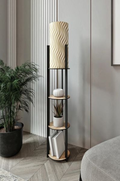 Messer Radiante Sun Meşe Raflı Modern Lambader Ayaklı Dekoratif Abajur Modern Aydınlatma