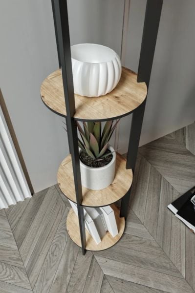 Messer Radiante Sun Meşe Raflı Modern Lambader Ayaklı Dekoratif Abajur Modern Aydınlatma