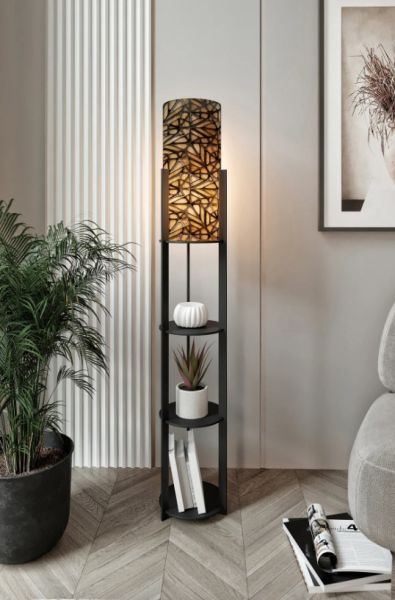 Messer Radiante Klein Siyah Raflı Modern Lambader Ayaklı Dekoratif Abajur Modern Aydınlatma