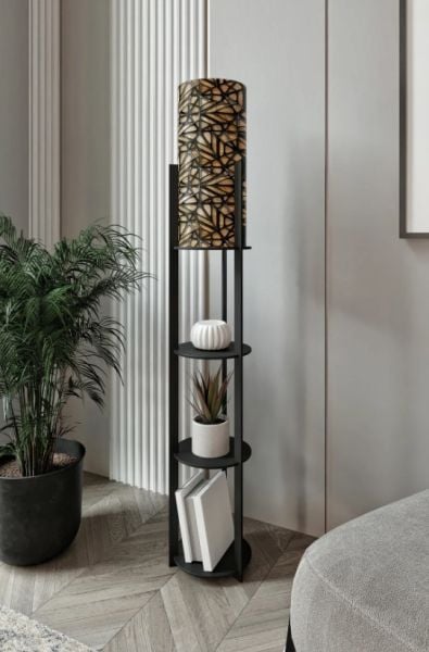 Messer Radiante Klein Siyah Raflı Modern Lambader Ayaklı Dekoratif Abajur Modern Aydınlatma