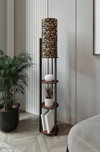 Messer Radiante Klein Kahve Raflı Modern Lambader Ayaklı Dekoratif Abajur Modern Aydınlatma