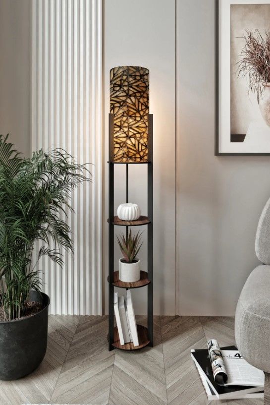 Messer Radiante Klein Kahve Raflı Modern Lambader Ayaklı Dekoratif Abajur Modern Aydınlatma