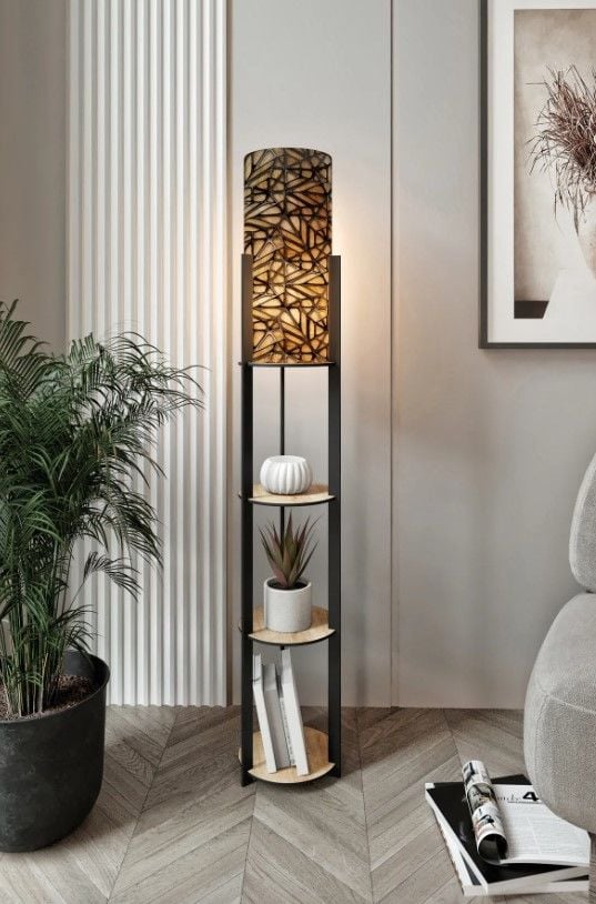 Messer Radiante Meşe Raflı Modern Lambader Ayaklı Dekoratif Abajur Modern Aydınlatma