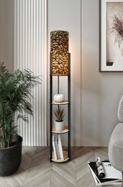 Messer Radiante Meşe Raflı Modern Lambader Ayaklı Dekoratif Abajur Modern Aydınlatma