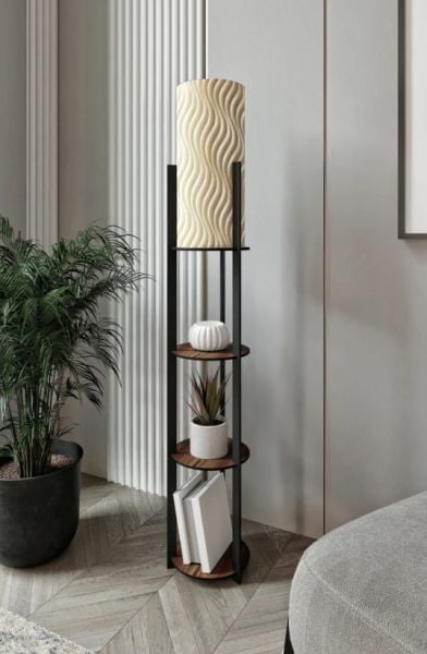 Messer Radiante Kahve Raflı Modern Lambader Ayaklı Dekoratif Abajur Modern Aydınlatma