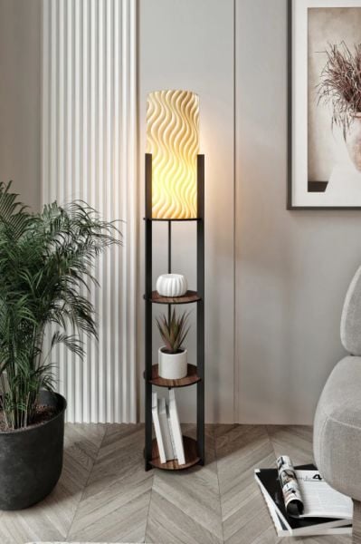 Messer Radiante Kahve Raflı Modern Lambader Ayaklı Dekoratif Abajur Modern Aydınlatma