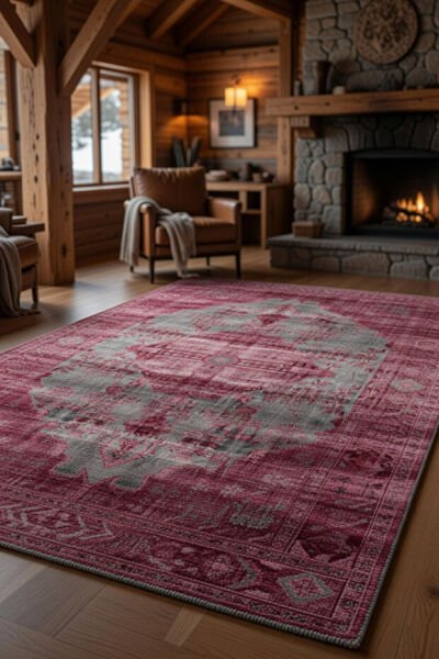 Drom Pamuk Dokuma Taban Kaymaz Şönil Makinede YıkanabilirBordo Gri Eskitme Salon Yatak Odası Mutfak Koridor Yolluk Halı