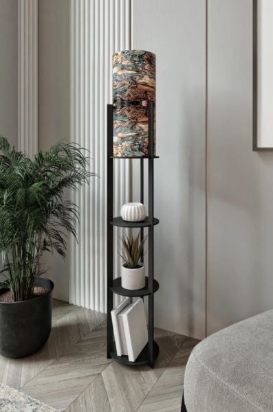 Messer Mist Siyah Raflı Modern Lambader Ayaklı Dekoratif Abajur Modern Aydınlatma