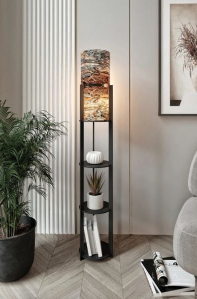 Messer Mist Siyah Raflı Modern Lambader Ayaklı Dekoratif Abajur Modern Aydınlatma