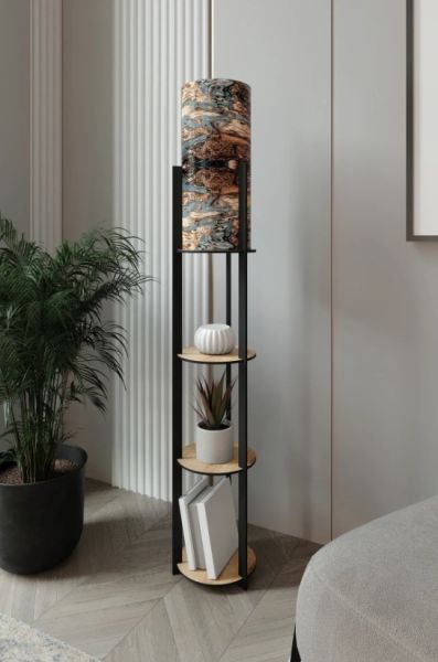 Messer Mist Meşe Raflı Modern Lambader Ayaklı Dekoratif Abajur Modern Aydınlatma