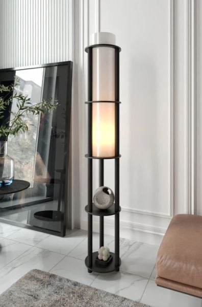 Messer Dor Siyah Raflı Modern Lambader Ayaklı Dekoratif Abajur Modern Aydınlatma