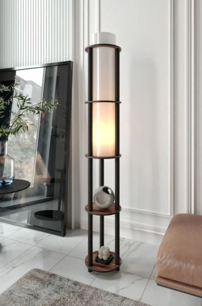 Messer Dor Kahve Raflı Modern Lambader Ayaklı Dekoratif Abajur Modern Aydınlatma