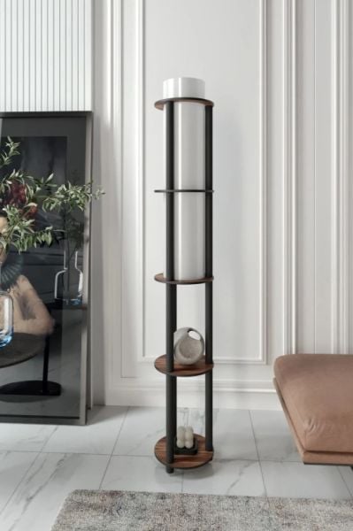 Messer Dor Kahve Raflı Modern Lambader Ayaklı Dekoratif Abajur Modern Aydınlatma