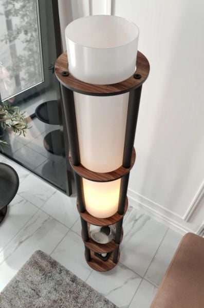 Messer Dor Kahve Raflı Modern Lambader Ayaklı Dekoratif Abajur Modern Aydınlatma