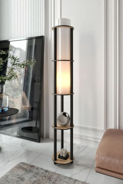 Messer Dor Meşe Raflı Modern Lambader Ayaklı Dekoratif Abajur Modern Aydınlatma