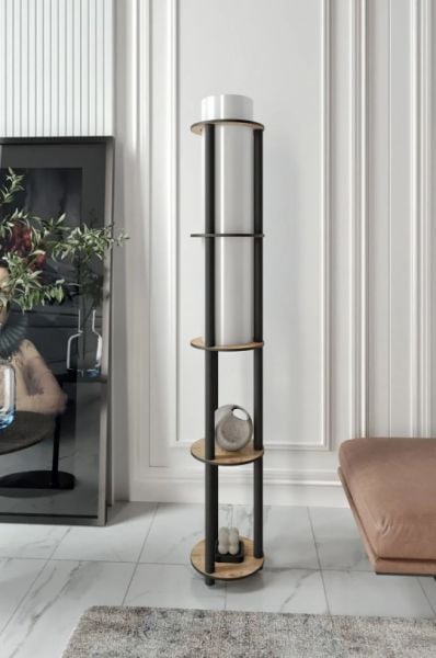 Messer Dor Meşe Raflı Modern Lambader Ayaklı Dekoratif Abajur Modern Aydınlatma